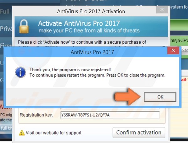Processus d'enregistrement d'AntiVirus Pro 2017 étape 3