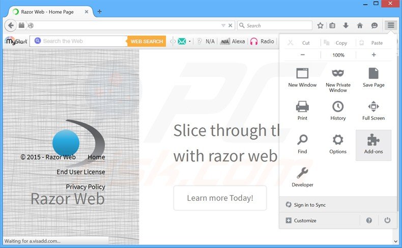 Suppression des publicités razor web dans Mozilla Firefox étape 1