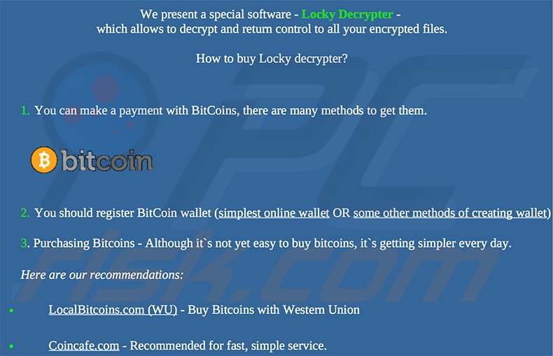 Site web vendant le décrypteur Locky 