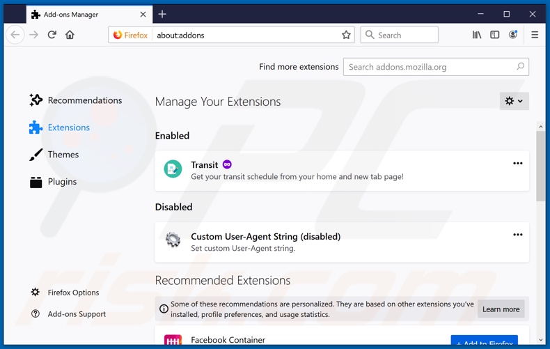Suppression des extensions liées à websearches.club dans Mozilla Firefox