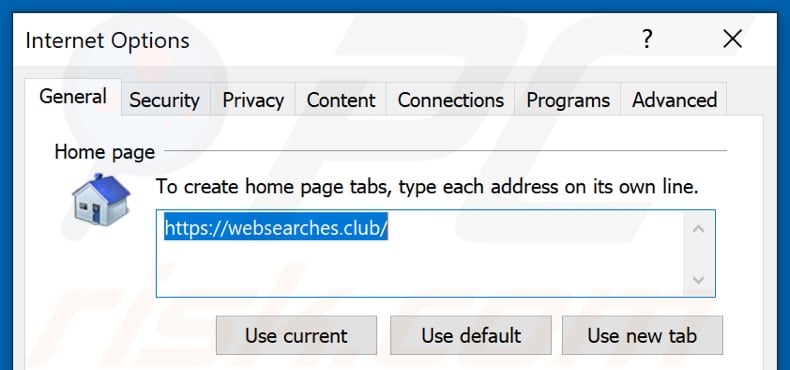 Suppression de websearches.club de la page d'accueil d'Internet Explorer