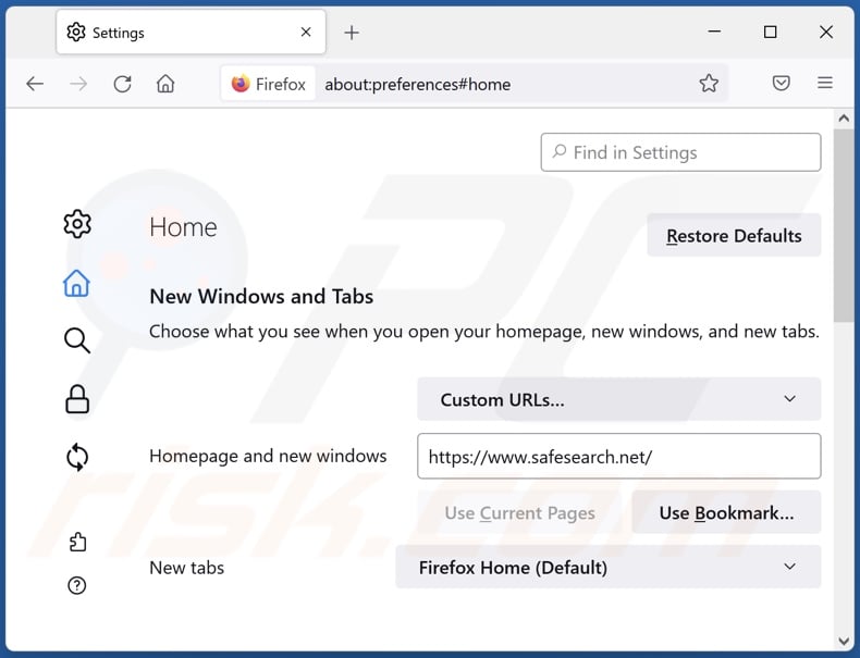 Suppression de safesearch.net de la page d'accueil de Mozilla Firefox