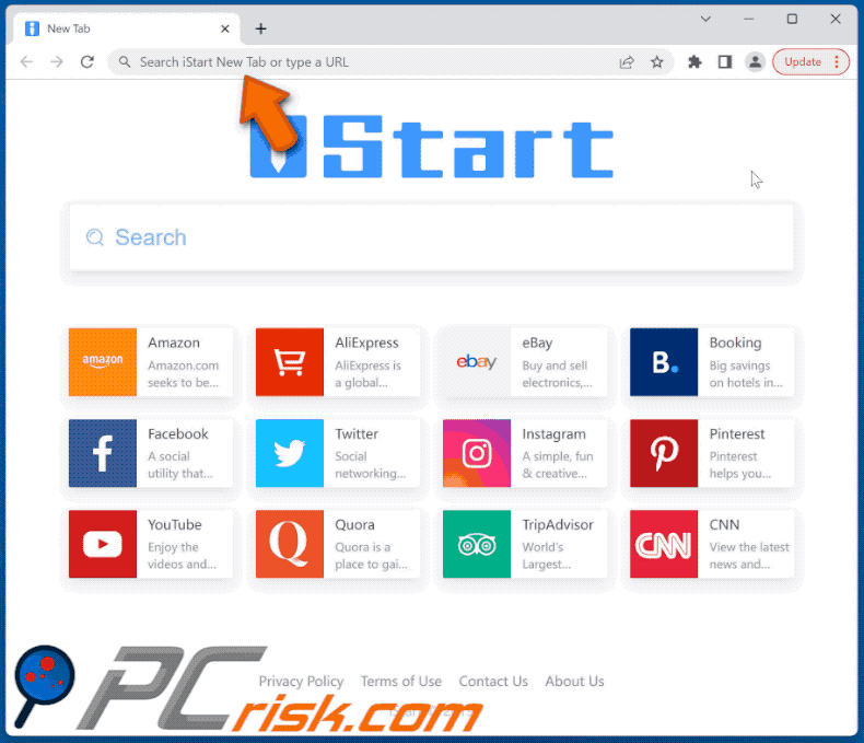 iStart New Tab browser hijacker letsearches.com redirige vers bing