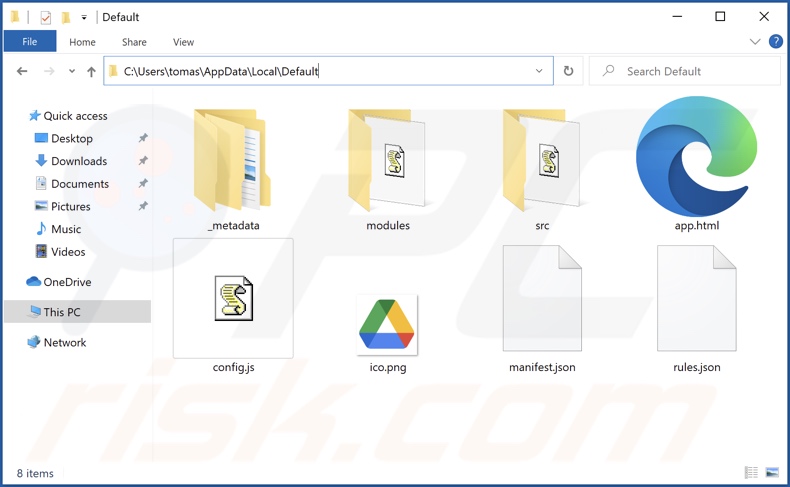 Faux dossier d'installation de l'extension Google Drive (intitulé Par défaut)
