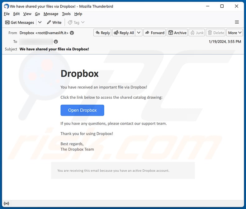 A File Was Shared With You Via Dropbox escroquerie par courriel (2024-01-22)