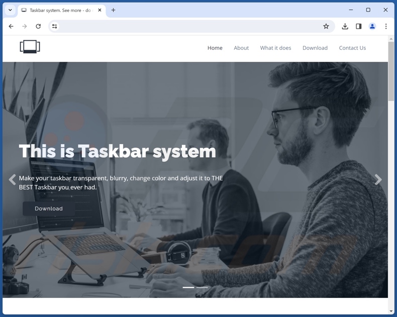 Site web promouvant l'application Taskbar system