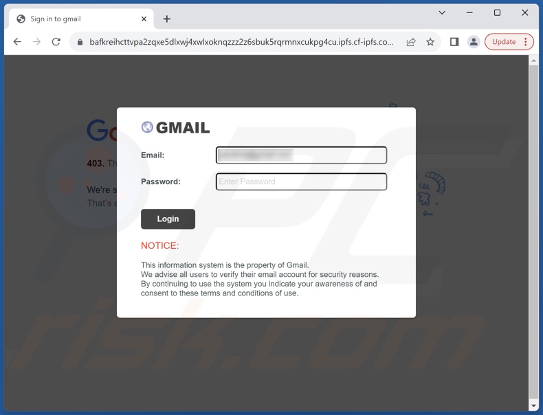Agreement Update courriel frauduleux site d'hameçonnage promu