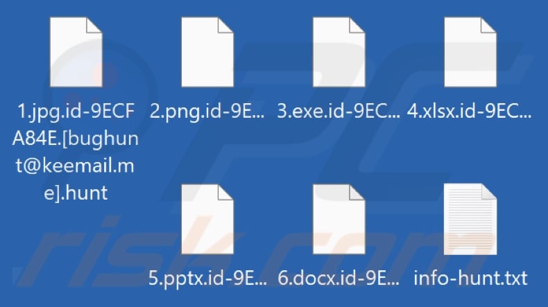 Fichiers cryptés par le ransomware Hunt (extension .hunt)