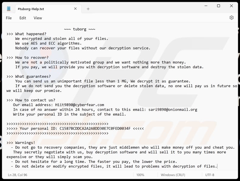 Tuborg fichier texte du ransomware (#tuborg-Help.txt)