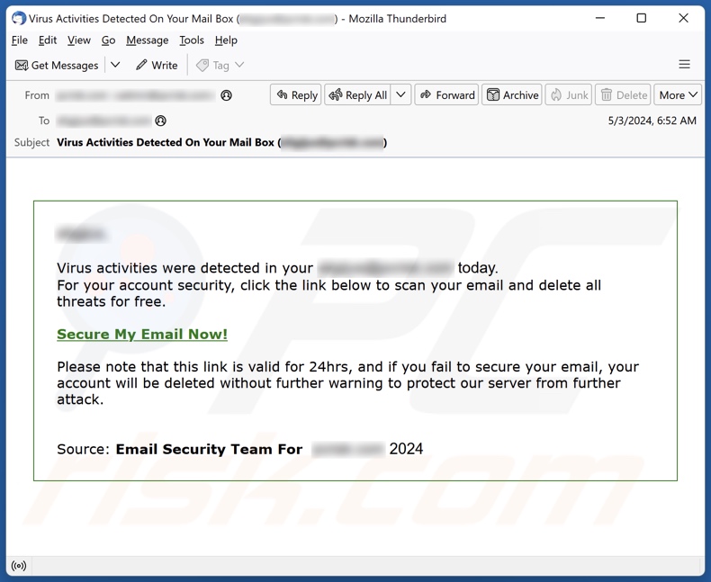 Virus Activities Were Detected Campagne de spam par courrier électronique