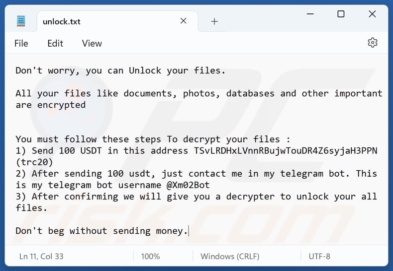 Xam ransomware note de rançon (unlock.txt)