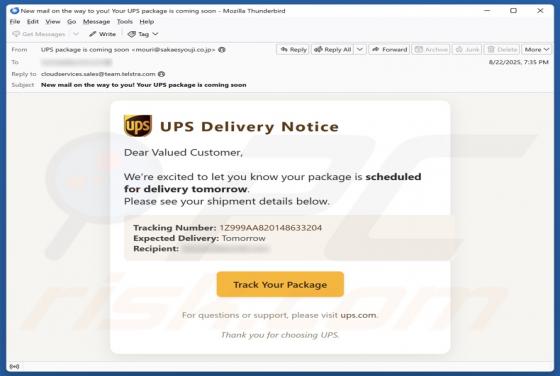 Courriel Arnaque UPS Delivery Notice