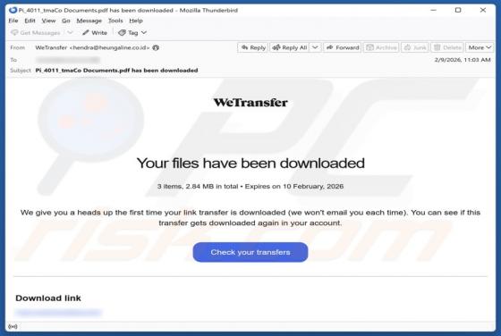E-mail frauduleux WeTransfer - Your Files Have Been Downloaded