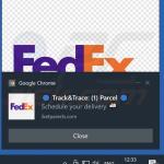 Notification de navigateur annonçant l'escroquerie FedEx PACKAGE WAITING 1