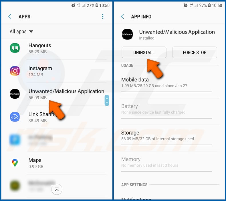 Suppression des applications indésirables/malveillantes du système d'exploitation Android (étape 2)