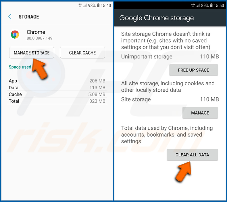 Réinitialisation du navigateur Chrome par défaut dans le système d'exploitation Android (étape 3)