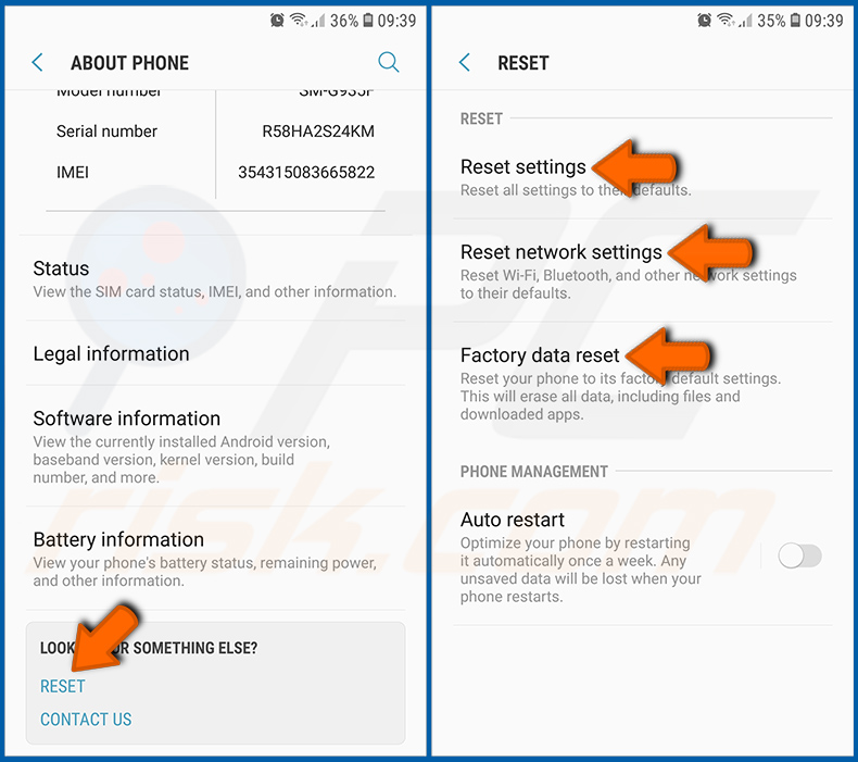 Réinitialisation du système d'exploitation Android à sa valeur par défaut (étape 2)