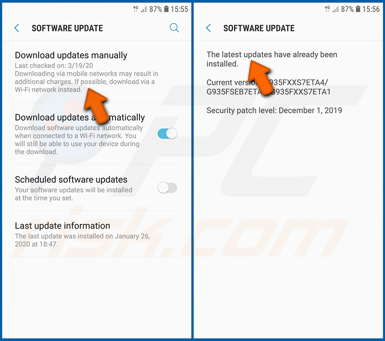 Installing software updates in the Android operating system (step 2)