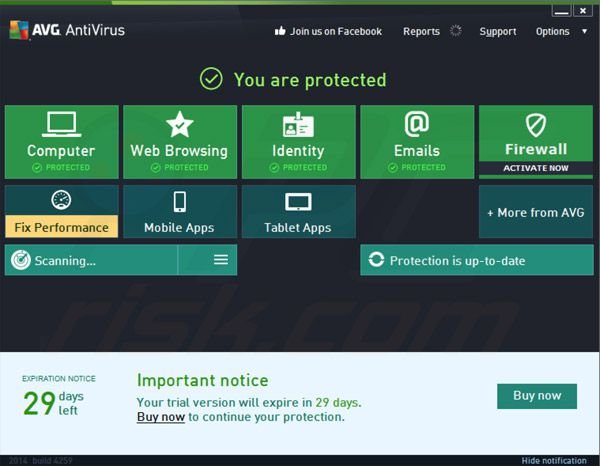 Fenêtre principale d'AVG Antivirus 2014 