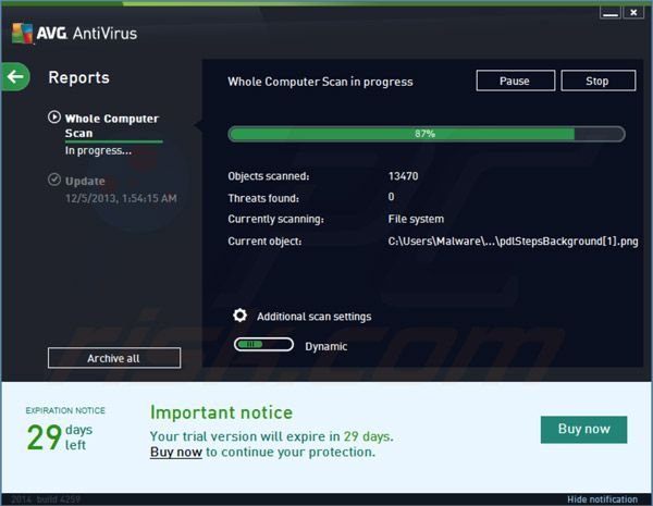premier scan d'optimisation d'AVG Antivirus  2014