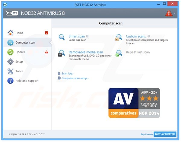 résultats de tests gagnants d'un prix d'ESET NOD32 Antivirus 8 