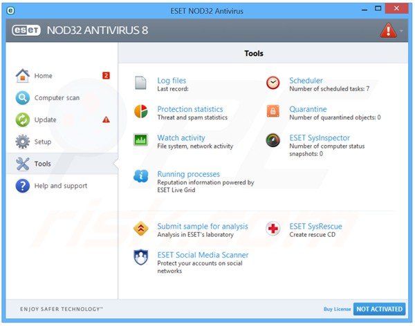 Interface d'ESET NOD32 Antivirus 8 