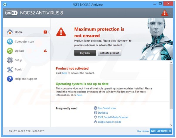 Fenêtre prinicipale ESET NOD32 Antivirus 8