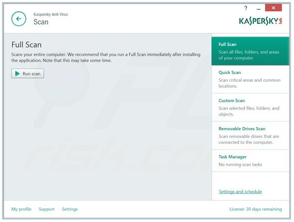 Interface propre de kaspersky antivirus 2015