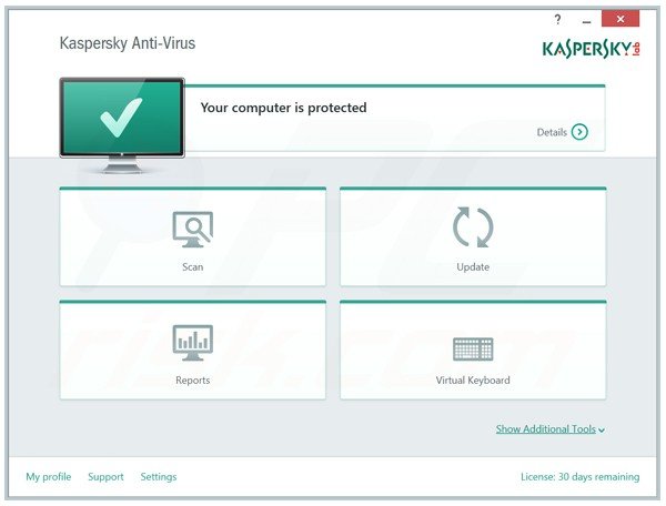 fenêtre principale de kaspersky antivirus 2015 