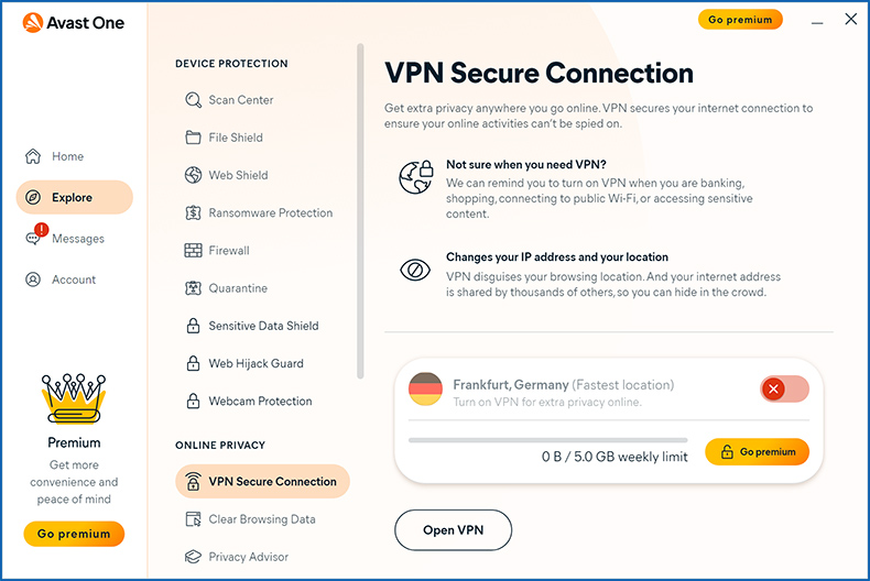Fonctionnalité VPN Avast One