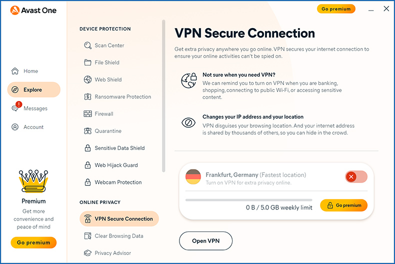Fonctionnalité VPN Avast One
