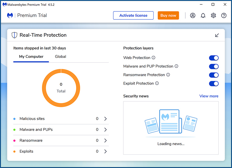 Interface Premium de Malwarebytes