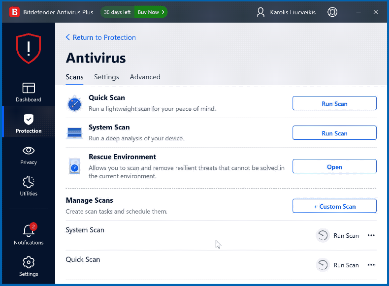 Apparence de Bitdefender Antivirus Plus (GIF)