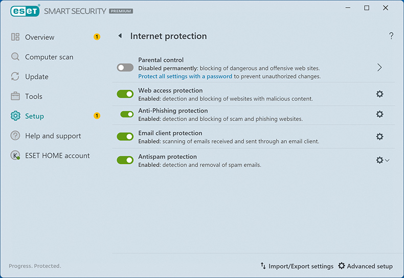 Protection Internet antivirus ESET NOD32