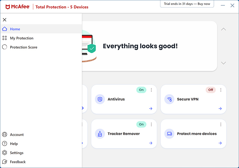 Apparence de McAfee AntiVirus Plus