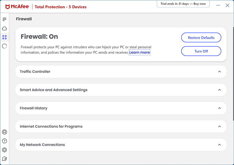Pare-feu McAfee AntiVirus Plus