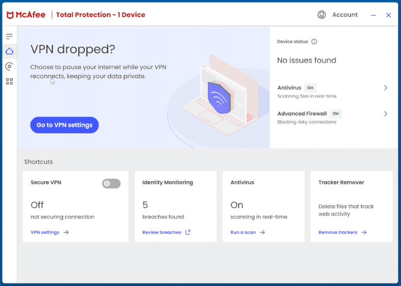 McAfee Total Protection Apparence