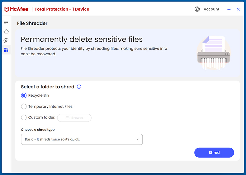McAfee Total Protection Déchiqueteur de fichiers
