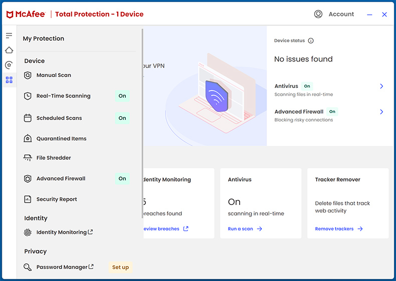 McAfee Total Protection Interface utilisateur