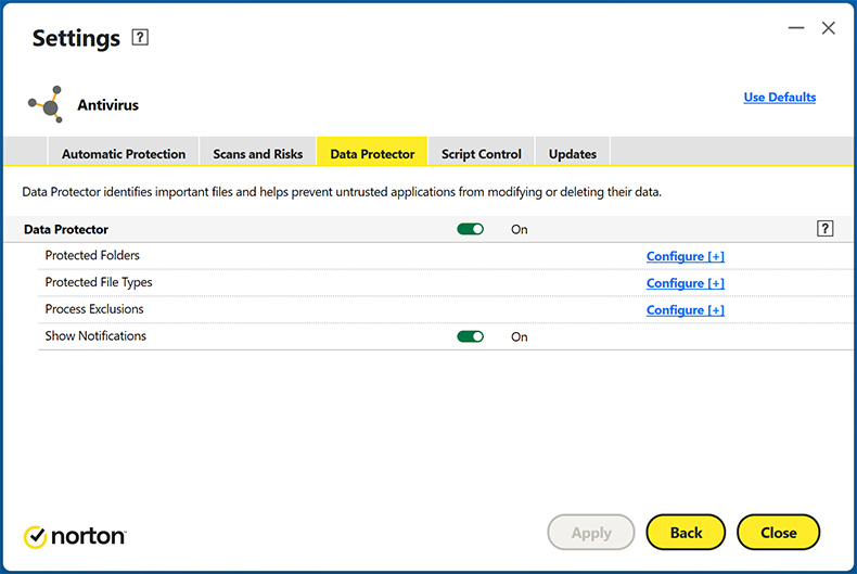 Norton AntiVirus Plus protection des données