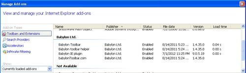 barre d'outils babylon dans internet explorer