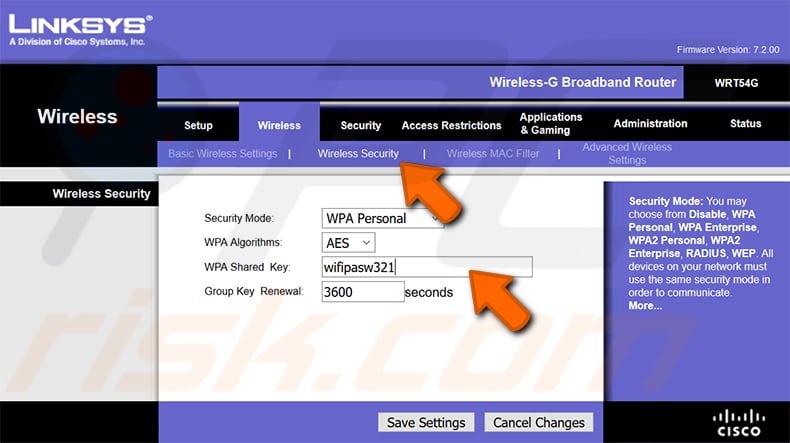 trouvez votre mot de passe wi-fi routeur linksys wrt54g étape 2