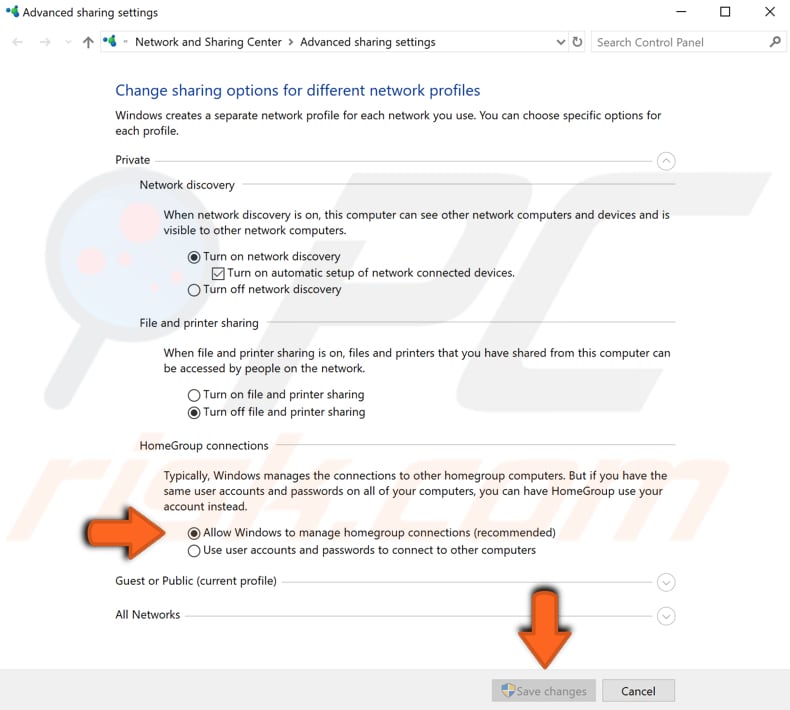 autoriser Windows à gérer les connexions de groupe résidentiel étape 2