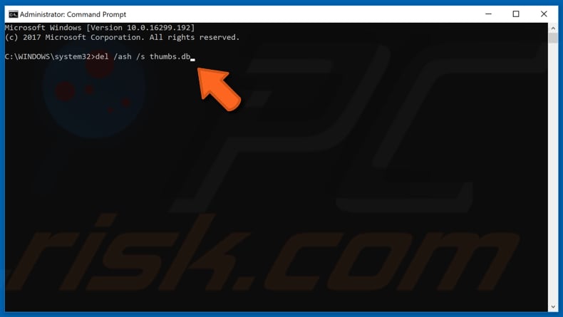 supprimer le fichier thumbs.db à l'aide de l'étape 2 de l'invite de commande