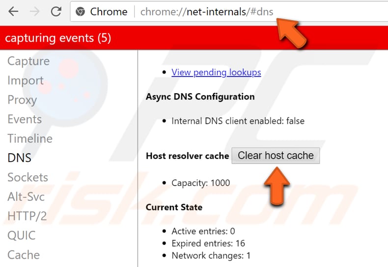 effacer le cache de l'hôte chrome étape 2