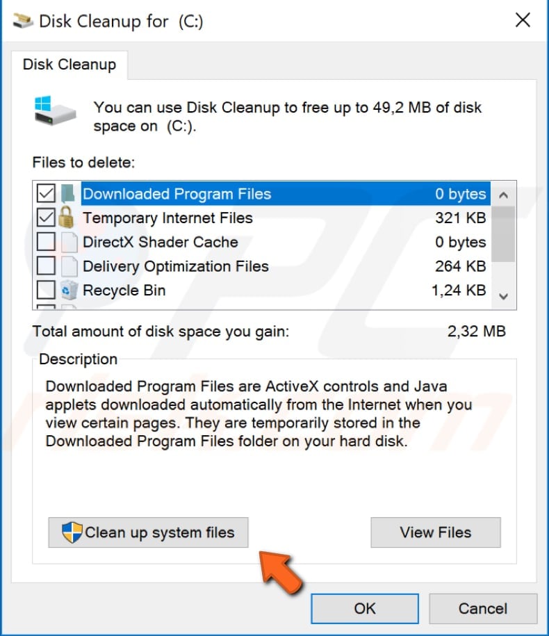 supprimer les fichiers et dossiers temporaires à l'aide de l'étape 2 du nettoyage de disque