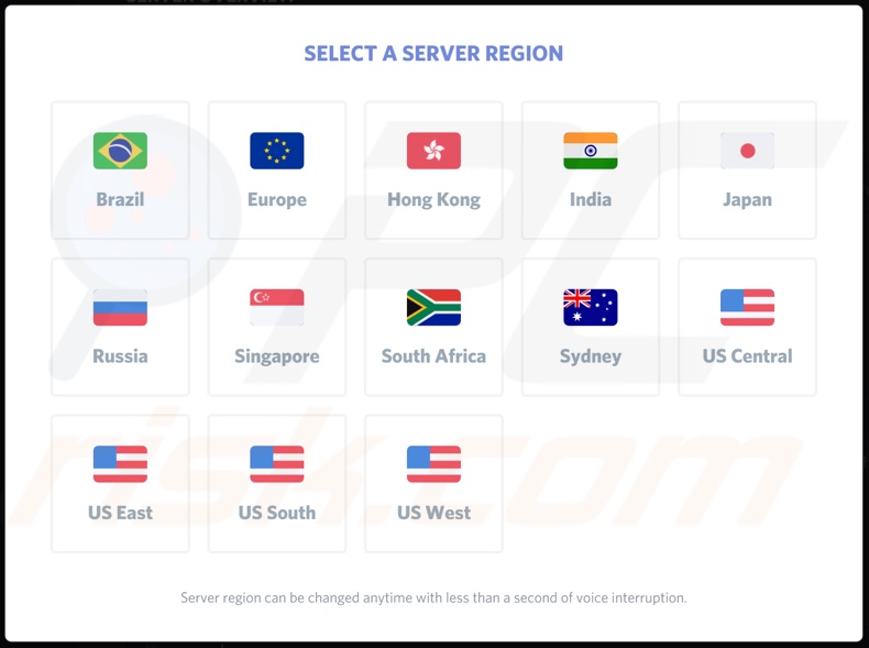 Sélectionnez la région du serveur