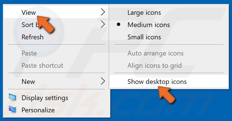 Sélectionnez Afficher les icônes du bureau