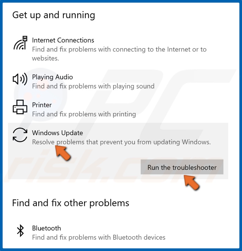 Sélectionnez Windows Update et exécutez l'utilitaire de résolution des problèmes