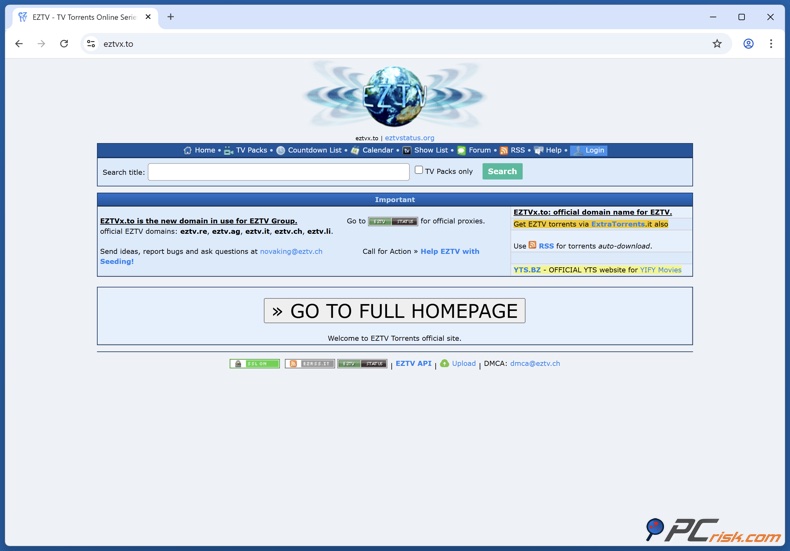 Page d'accueil d'EZTV
